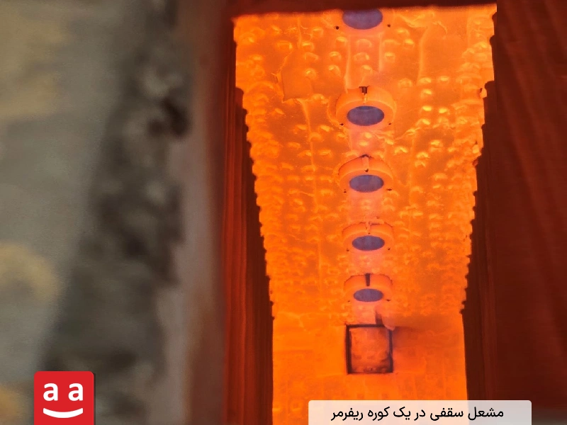 نمایی از مشعلهای سقفی نصب شده در یک کوره ریفرمر صنعتی | رادمن