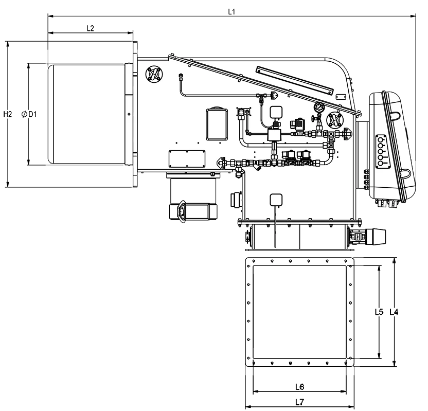 نقشه ابعادی طولی مشعل RLGB-M/M-2250-DB | رادمن