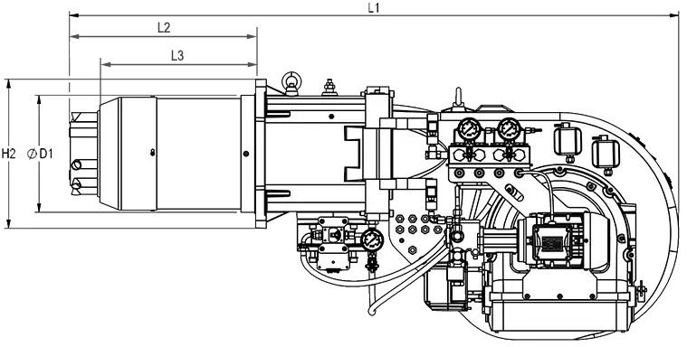نقشه ابعادی طولی مشعل RLGB-M/M-405/LN | رادمن