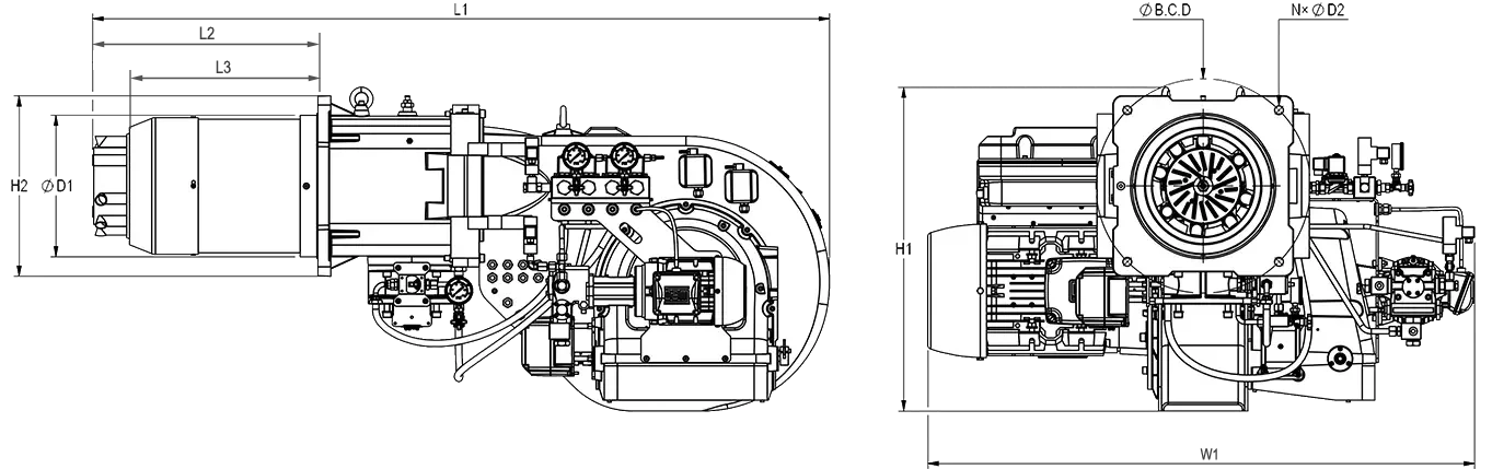 نقشه ابعادی کامل مشعل RLGB-M/M-405/LN | رادمن