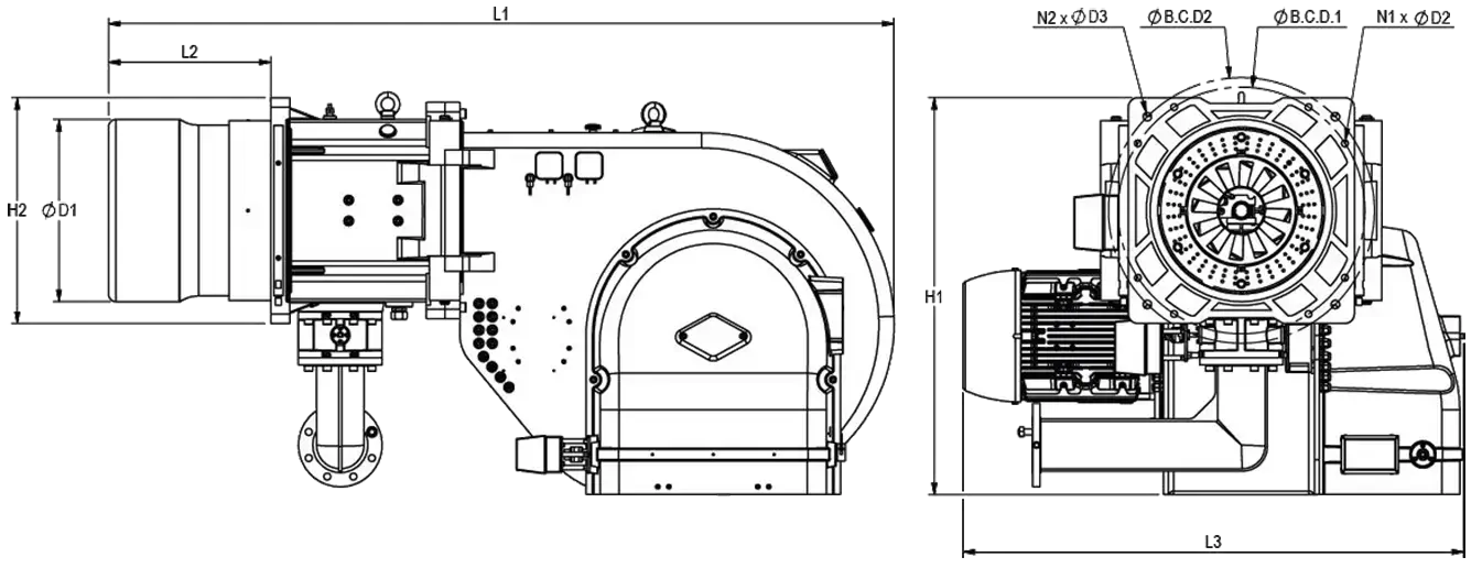 RGB-M-1050-Dimension GAS ELECTRICAL MODULAR MONO BLOCK BURNER