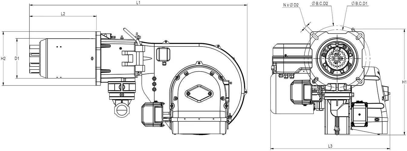 RGB-M-255-LN-Dimension MONOBLOCK ELECTRICAL MODULAR GAS BURNER