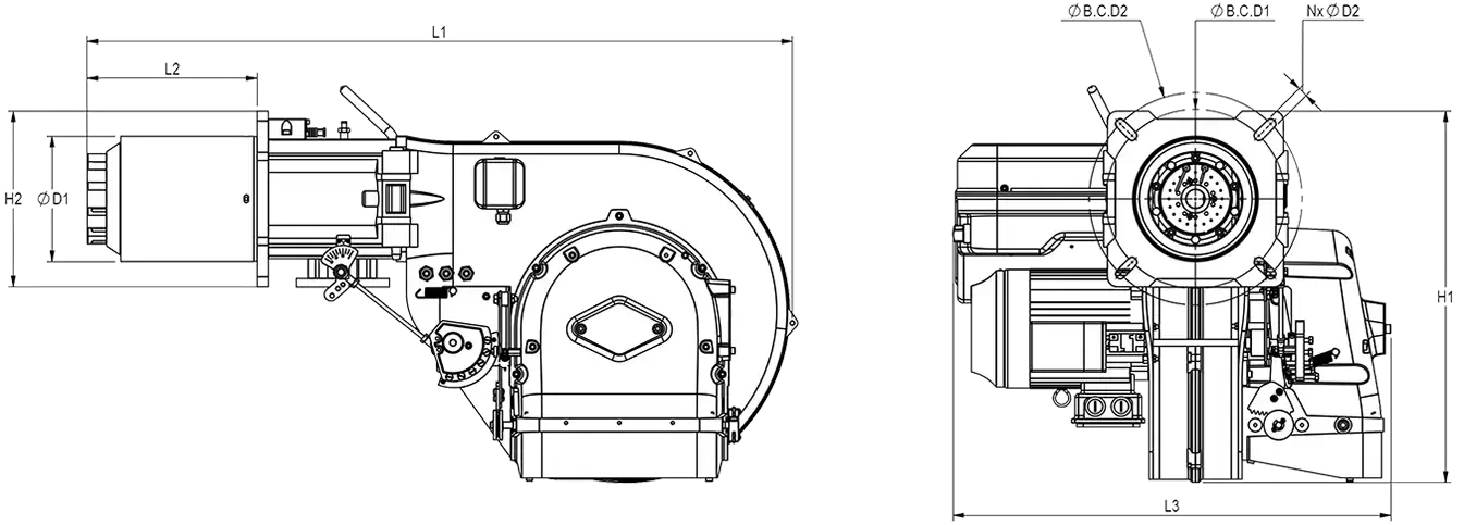 RGB-MC-130-LN-Dimension mono block mechanical modular gas burner