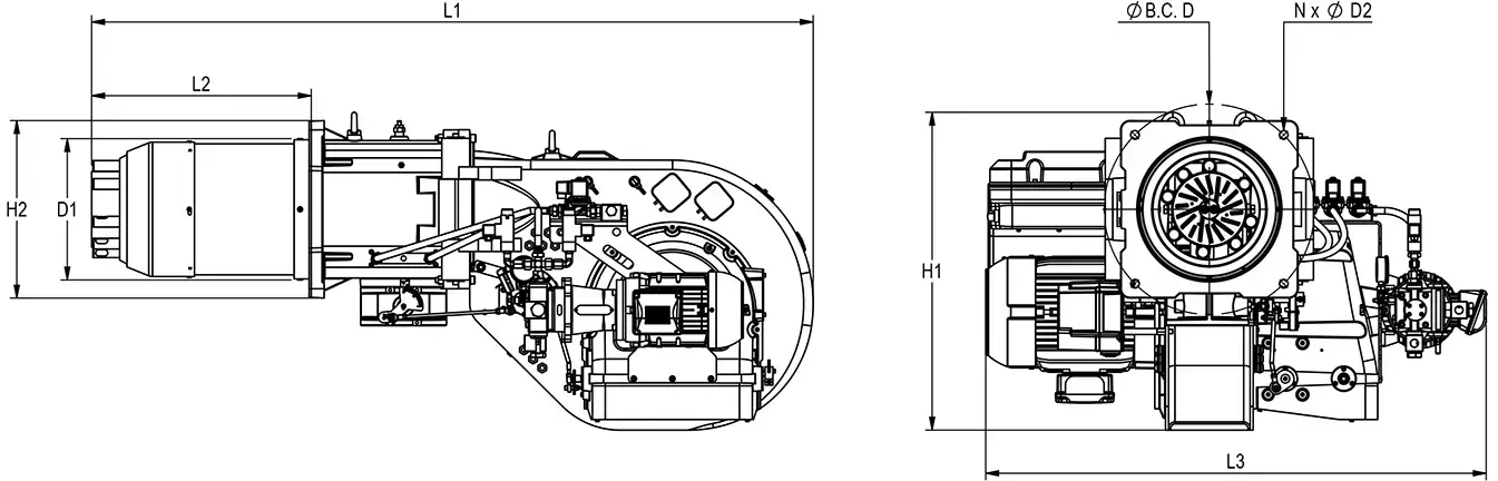 RGB-MC-405-Dimension Mechanical modular dual fuel Monoblock burner