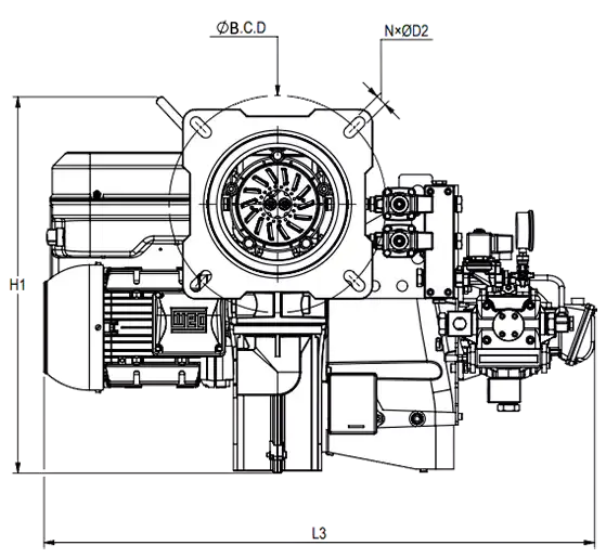 RLGB-175-LN-Dimension-2 dual fuel staging mono block burner