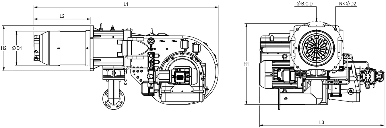 RLGB-M-385-LN-Dimension monobloc electrical modular dual fuel burner