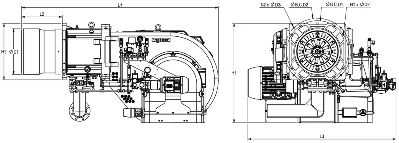 RLGB-M-M-1250-Dimension dual fuel electrical modular mono bloc burner