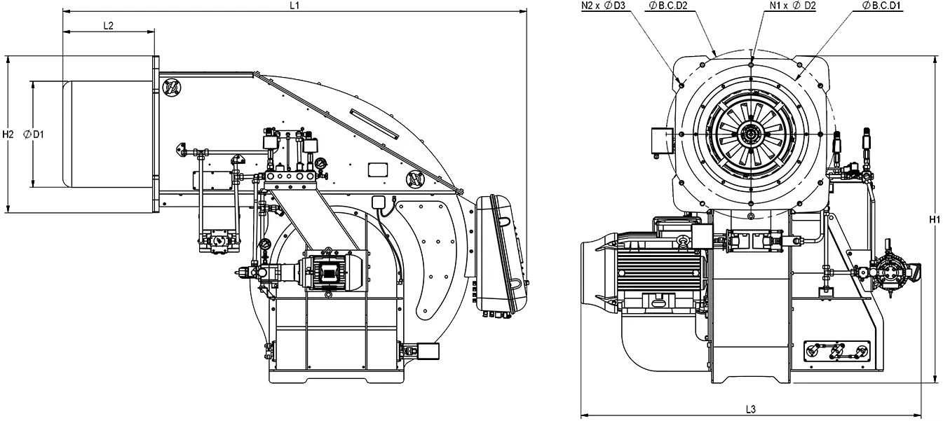 RLGB-M-M-1550-Dimension dual fuel electrical modular mono block burner