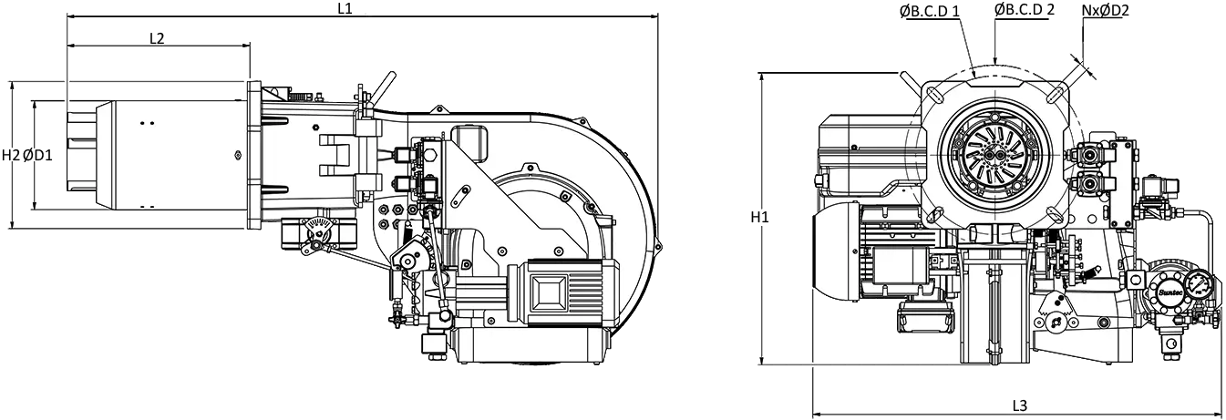 RLGB-MC-175-LN-Dimention Mono Block Mechanical Modular Dual Fuel Burner