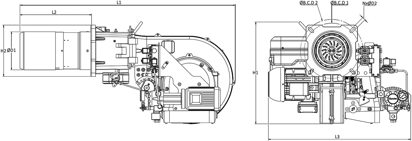 RLGB-MC-255-Dimention MECHANICAL MODULAR DUAL FUEL BURNER