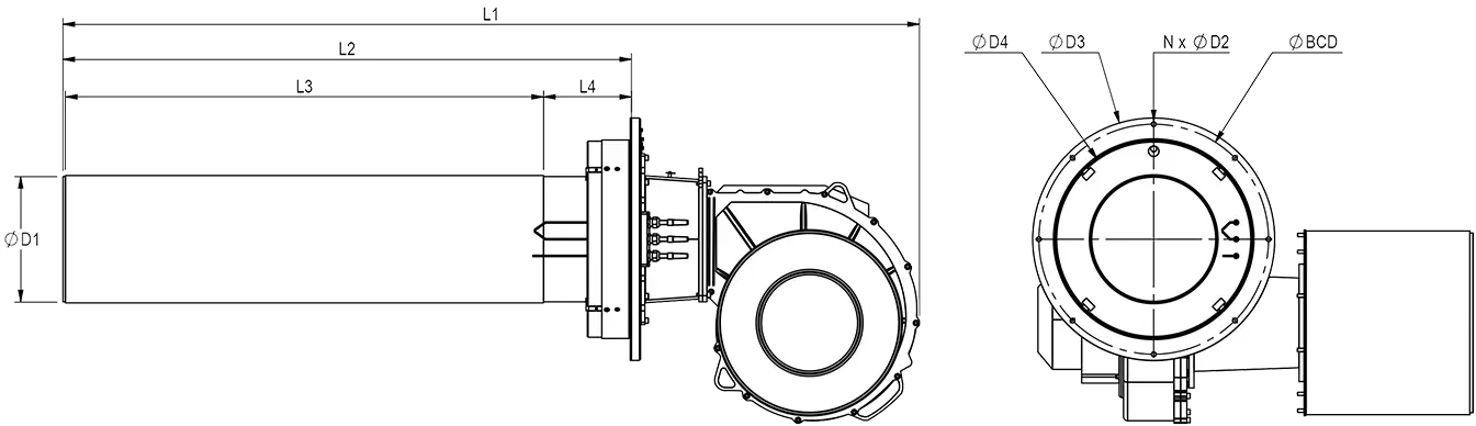 RPB-M-250-PE-Dimension premixed burner pe series